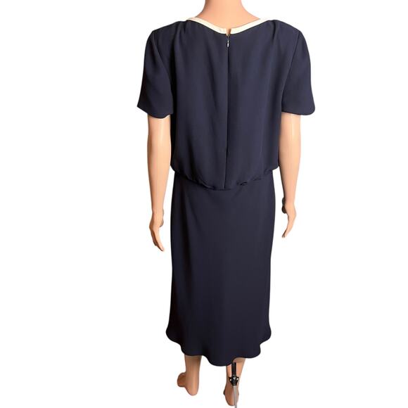 Talbots Navy Blue Blouson Style Midi Dress 14 Crepe Career Business Party Preppy - Picture 4 of 5